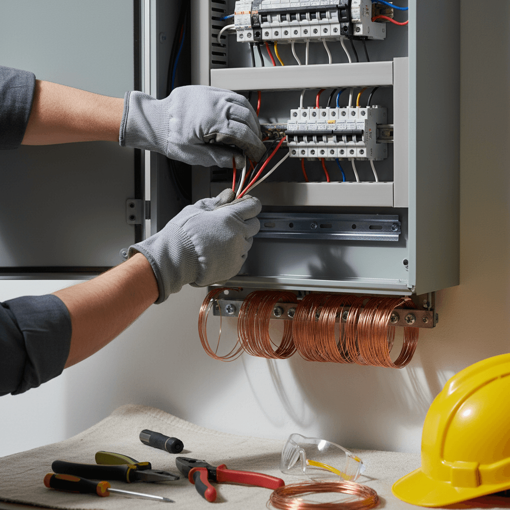 Electrician working on a residential electrical panel